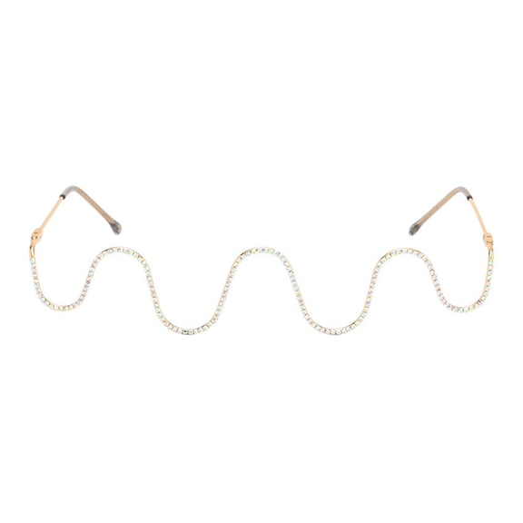 FVDPWYE Unique Glasses Frame Eyeglasses Woman Half Metal Frame Shape Metal Diamonds Diamonds Gold