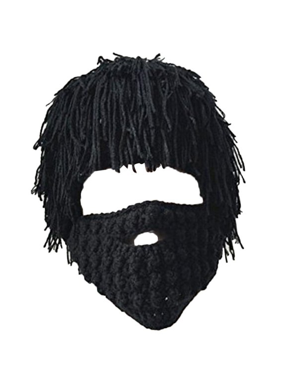 Unisex Knit Bearded Hat Handmade Wig Winter Warm Ski Mask Beanie Adult Black