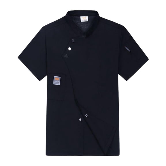 FVDPWYE Unisex Short Sleeve Snap Button Jacket for Restaurant, Pub, Dinning Bar, Cafe , Black L