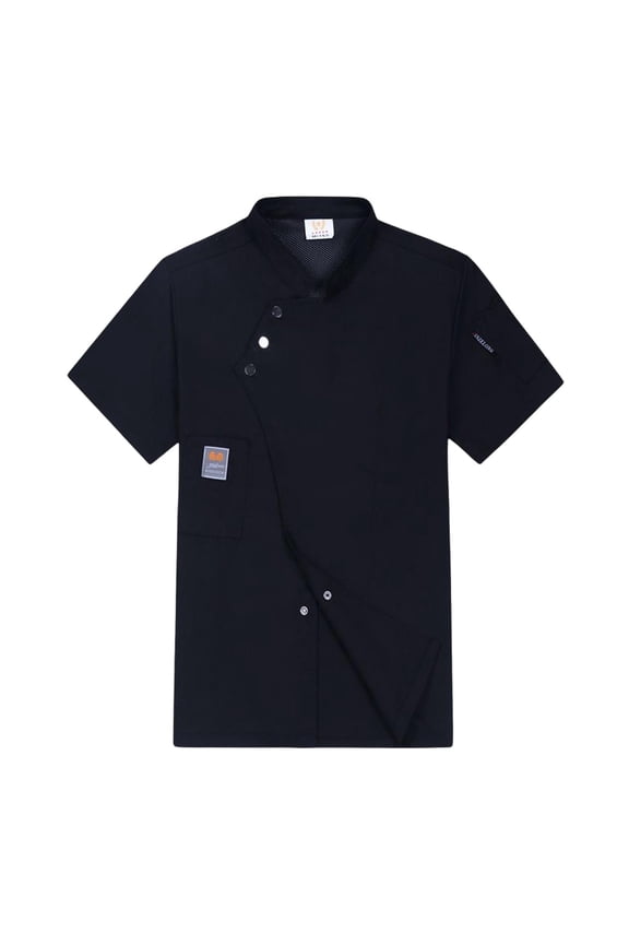 Unisex Short Sleeve Snap Button Jacket for Restaurant, Pub, Dinning Bar, Cafe , Black M