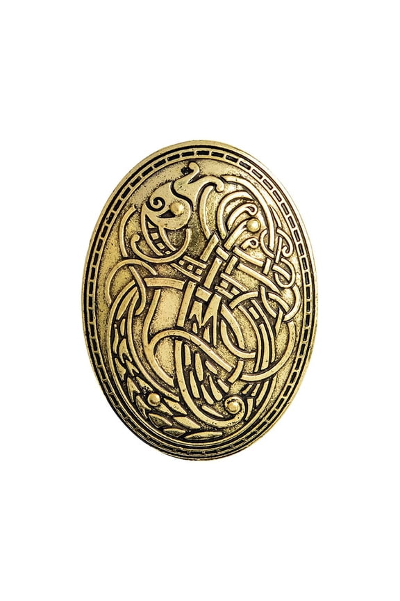 Viking Carved Rune Ethnic Brooch Badge Corsage Brooch Pin Jewelry - Gold