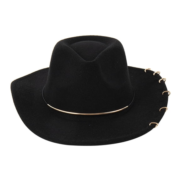 FVDPWYE Western Cowboy Hat Photo Props Classic Versatile Big Brim Cowgirl Hat for Winter Black