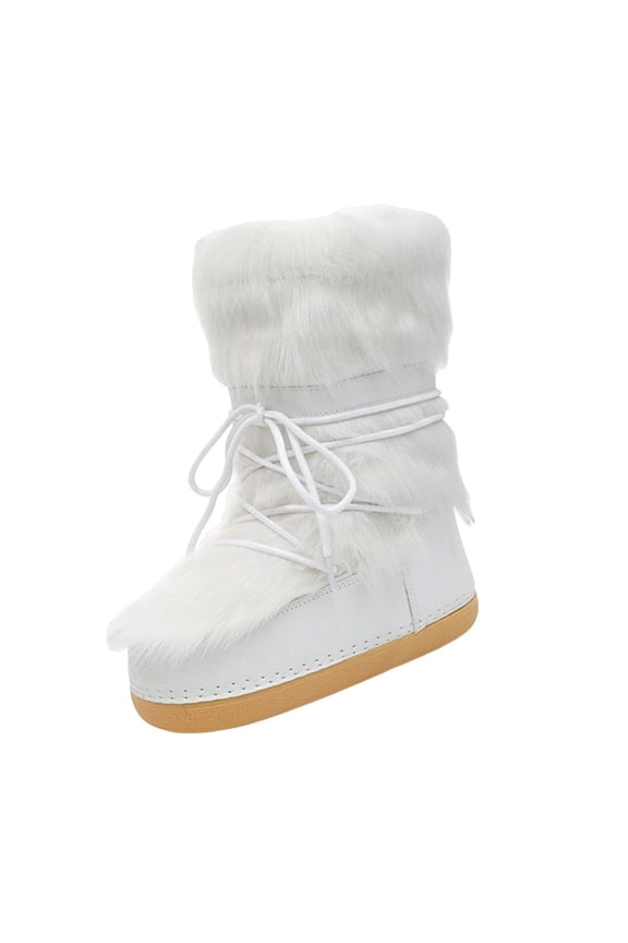 Winter Snow Boots Lace up Water Resistant White Ski Boots Warm Lined Thick Soled Style A 41-42