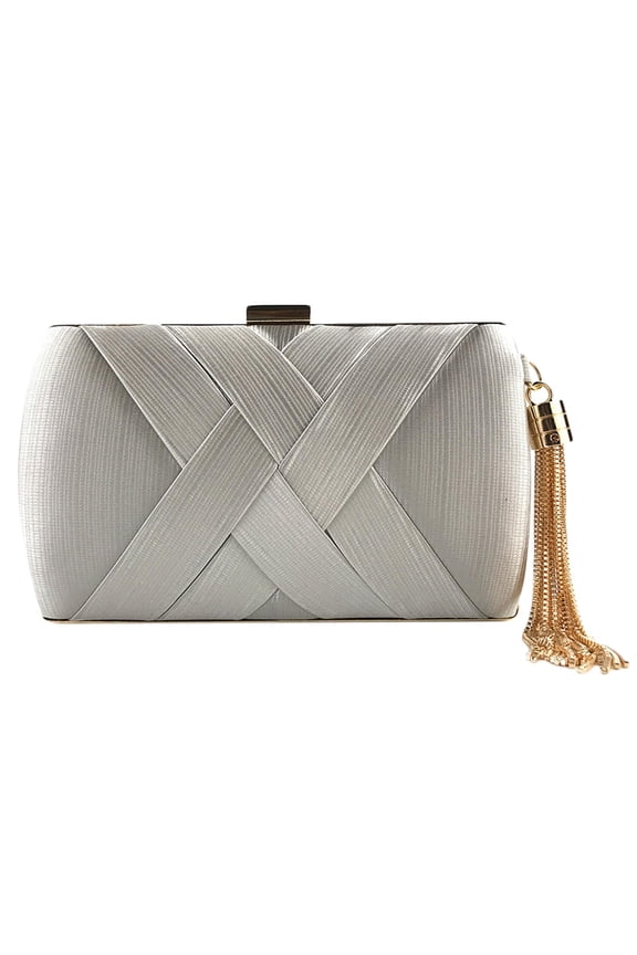 Women Elegant Tassel Silk Evening Bag Clutch Handbag For Party Wedding Night Out Silver