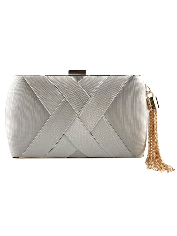 Women Elegant Tassel Silk Evening Bag Clutch Handbag For Party Wedding Night Out Silver