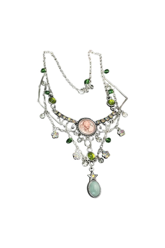 Women Necklace Jewelry Adjustable Elegant Fashionable Multi Layer Neck Chain for Pink