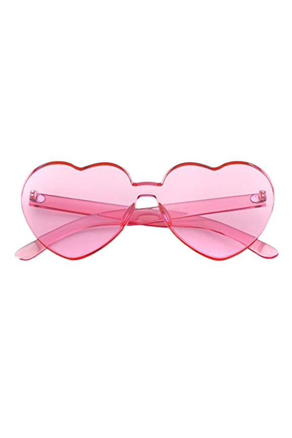 heart shape rimless sunglass transparent candy color glasses pink