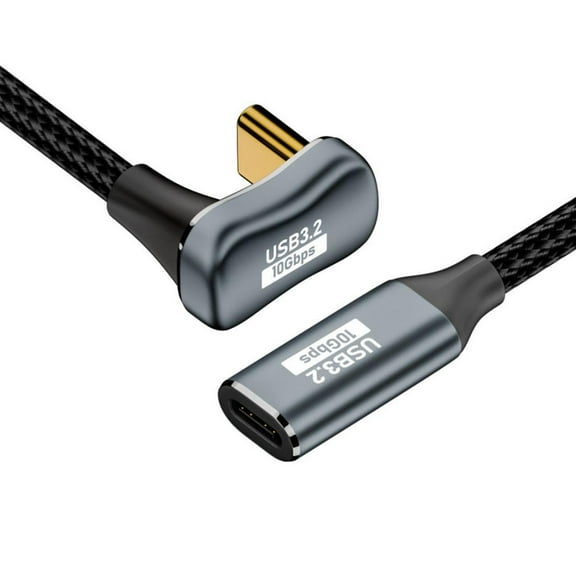 FVH 1.0M Opposite U Shape Back Angled USB-C USB 3.1 Type C Male to Female Extension Data Cable 10Gbps 100W with Sleeve