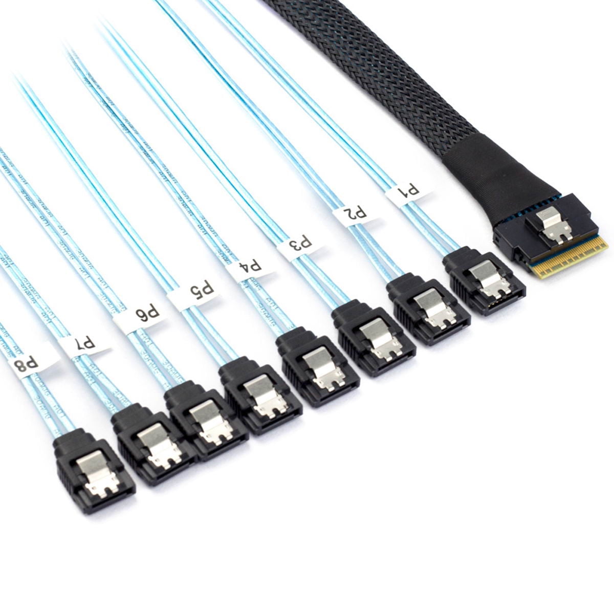 FVH 100CM Slimline SAS 4.0 SFF-8654 8i 74pin Host Raid to 8 SATA 7pin Target Hard Disk Fanout Raid Cable 1-to-8 Splitter