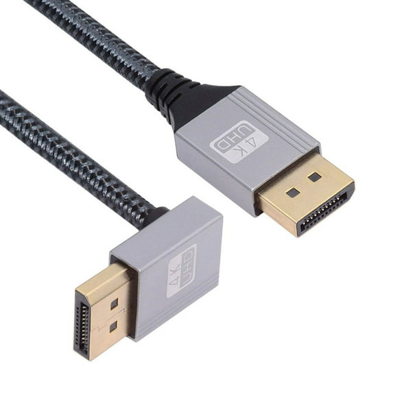 FVH 100cm Up Angled DisplayPort DP to DP Cable 4K 60hz Cable Silver Sleeve Ultra-HD UHD 90 Degree for Desktop Laptop Monitor Graphics Card