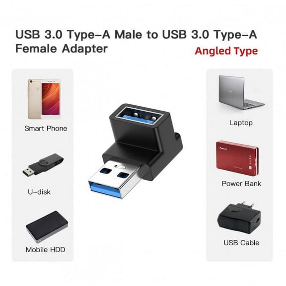 FVH 10Gbps USB3.0 Male to Female Extension Power Data Video Adapter 90 Degree Up Angled Type