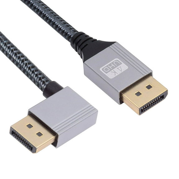 FVH 200cm Right Angled DisplayPort DP to DP Cable 4K 60hz Cable Silver Sleeve Ultra-HD UHD 90 Degree for Desktop Laptop Monitor Graphics Card