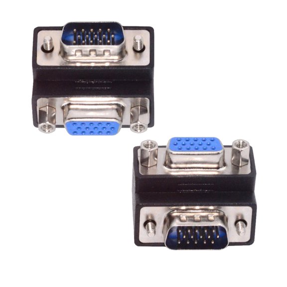 FVH 2pcs/lot Up & Down Angled 90 Degree VGA RGB HDB15Pin Screw Type Male to Female Nut Type Extension Adapter for Monitor Displays
