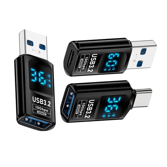 FVH 3pcs/lot Type-C Smart LED Display USB-C to USB3.2 Type-A Adapter 10Gbps Data Current Voltage Fast Charging Monitoring Display Tester Detector