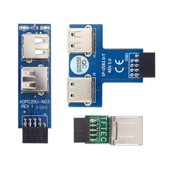FVH 3pcs/set 9Pin USB2.0 Motherboard Front Panel Header Female to Dual USB Female Adapter Vertical Horizontal Type