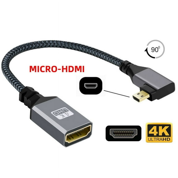 FVH 4K Type-D Micro HDMI 1.4 Male 90 Degree Right Angled to HDMI Female Extension Cable for DV MP4 Camera DC Laptop