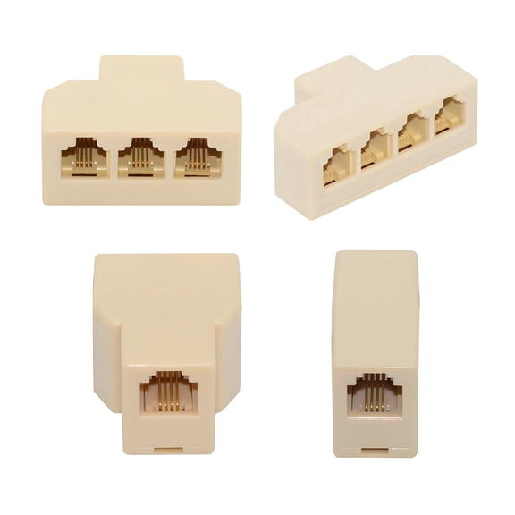 FVH 4pcs/lot 1-in-2-out 1-to-3 1-to-4 Way Outlet 6P4C RJ11 RJ12 Telephone Phone Modular Jack Line Splitter Adapter Extender