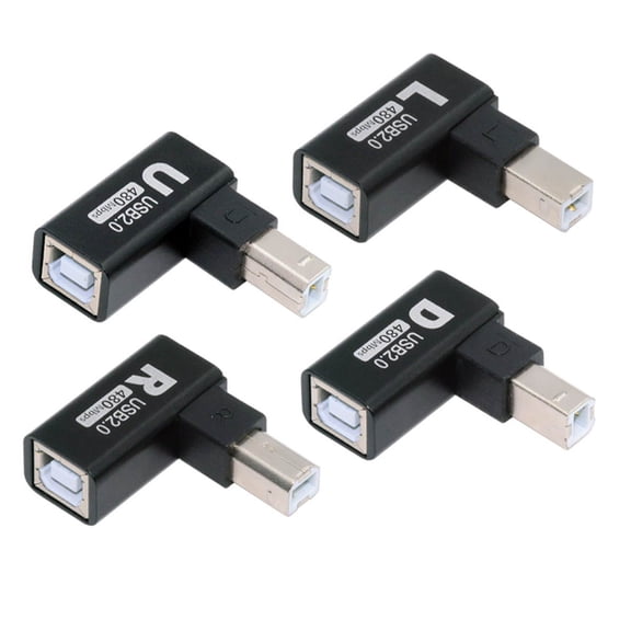 FVH 4pcs/lot USB 2.0 Type-B Male to Female Extension Adapter Horizontal Vertical Angled 90 Degree for Printer Scanner