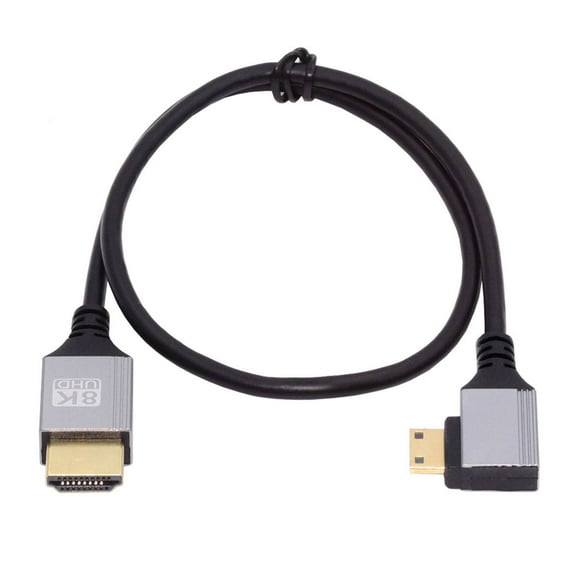 FVH 90 Degree Right Angled Mini HDMI 2.1 Ultra Thin HDTV Cable 8K 4K Hyper Super Flexible Slim Cord Type-A to Type-C for Camera HDTV