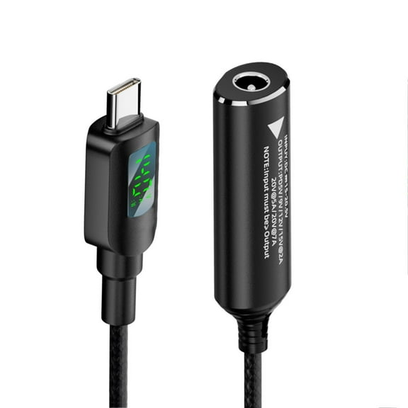 FVH DC Jack 5.5x2.5mm Input to USB-C Type-C Power 140W Smart LED Display Charge Cable for Laptop Phone PD9V/5V/20V/7A