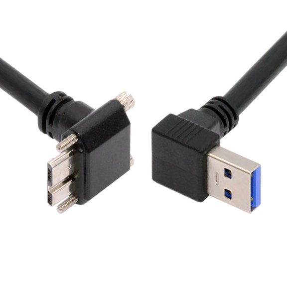 FVH Down Angled 90 Degree USB 3.0 A Male to Micro-B 3.0 Plug Up Angled Locking Screw Panel Cable 25cm