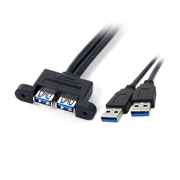 FVH Dual USB 3.0 Male to Female Type-A Panel Type Header Cable Horizontal Flat Connector Dual Ports 50cm