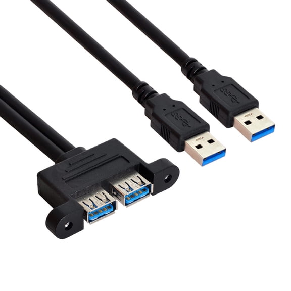 FVH Dual USB 3.0 Male to Female Type-A Panel Type Header Cable Horizontal Flat Connector Dual Ports 50cm