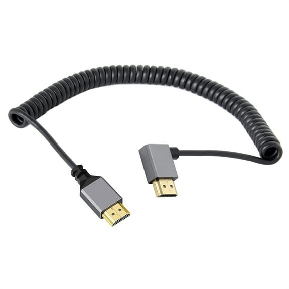 FVH HDMI 2.0 Male to HDMI Male 4K 60hz Stretch Coiled Cable Right Angled 90 Degree for HDTV Computer Laptop Monitor