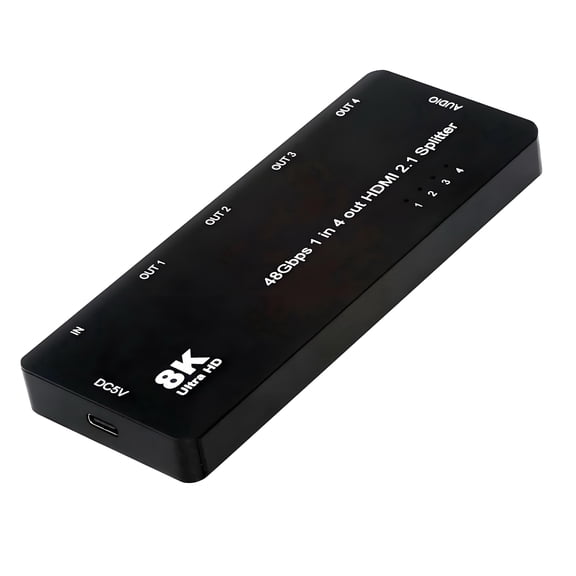 FVH HDMI Splitter 8K 60hz Ultra-HD Converter Compatible 2.1 Switch 1-IN-4-OUT 48Gbps UHD Hub Support HDCP SST Extended 4K@120hz 3.5mm Audio