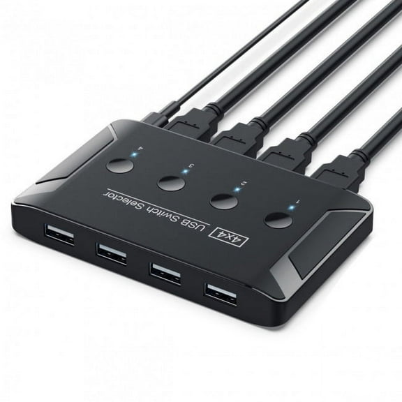 FVH KVM USB 2.0 Switch Selector 4 Port PCs Sharing 4 Devices for Keyboard Mouse Scanner Printer