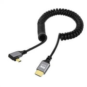 FVH Micro HDMI 2.0 Male to HDMI Male 4K 60hz Stretch Coiled Cable Right Angled 90 Degree for HDTV Computer Laptop Monitor