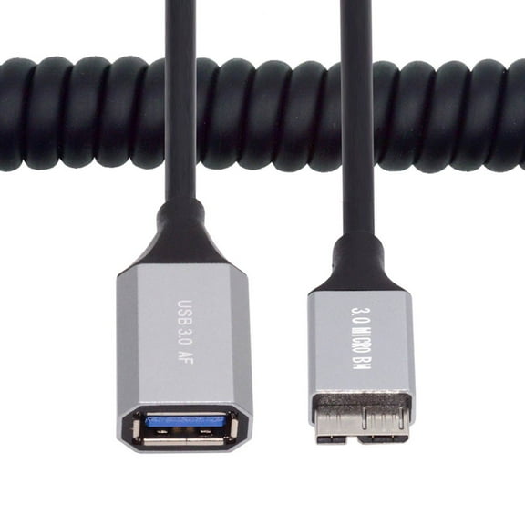 FVH Micro-USB3.0 Male Host to USB3.0-A Female OTG Stretch Coiled Cable 100cm Extension 5Gbps for Disk Phone Camera Data