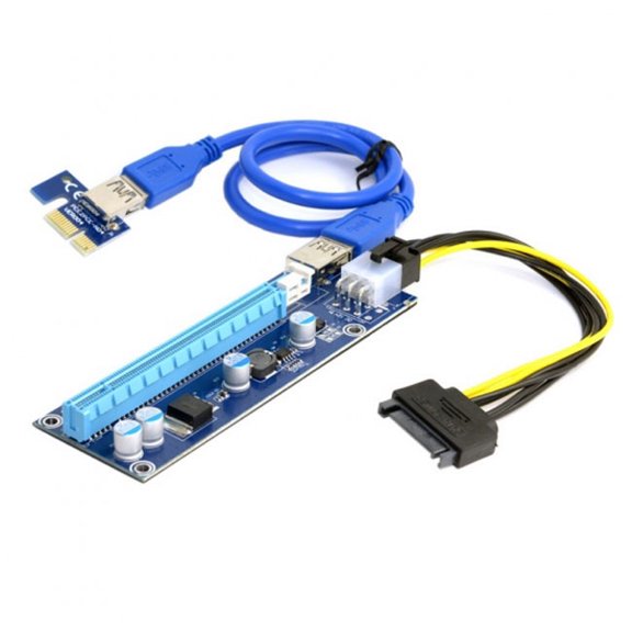 FVH PCI-E 1x to 16x Mining Machine Enhanced Extender Riser Adapter with USB 3.0 6Pin Power Cable