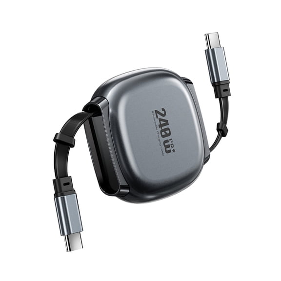 FVH Retractable Stretch Coiled USB-C Cable 480Mbps 140W for Laptop Phone Tablet Type-C Male to Male Cable Power & Data (Black Color)