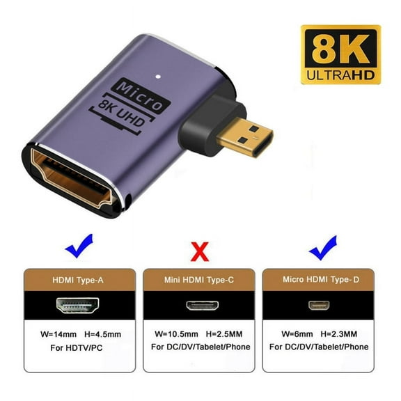 FVH Right Angled Micro HDMI Male to HDMI 2.1 Female UHD Extension Gold Converter Adapter Support 8K 60hz HDTV