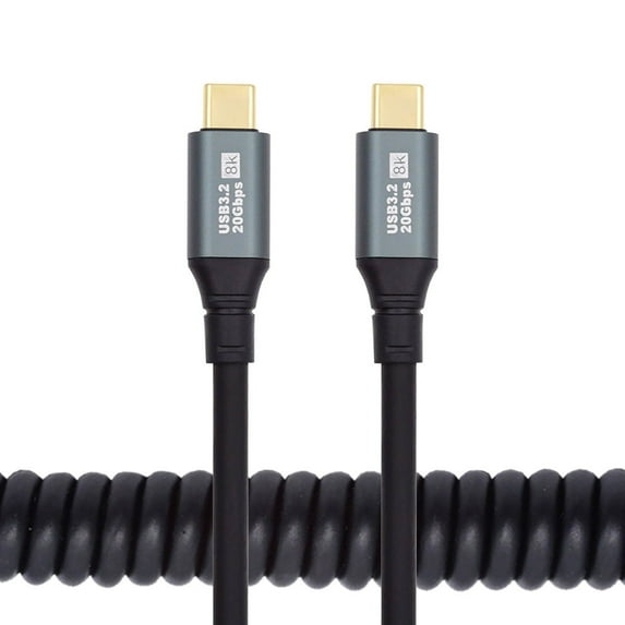 FVH Stretch Coiled USB-C USB4 Cable 20Gbps 100W 8K for Laptop Keyboard Tablet Type-C Male to Male Cable Power & Data