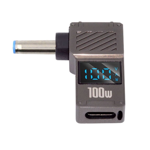 FVH Type-C USB-C Input to DC 4.5x3.0mm Jack Smart LED Display 100W Output Power 20V 5A PD Charge 65W Adapter Compatible with Laptop