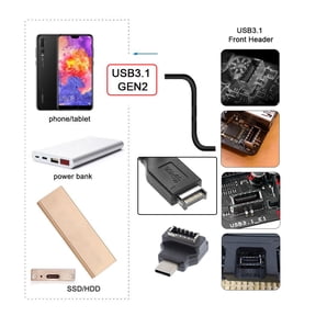 FVH Type-C USB-C Male to Type-E USB 3.1 Front Panel Header Female Motherboard Extension Data Adapter 90 Degree Angled