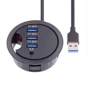 FVH USB 3.0 Hub Sound Card 3 Port USB 60mm Desk Grommet Splitter Dock Station Headphone Mic Audio Interface for Desktop PC