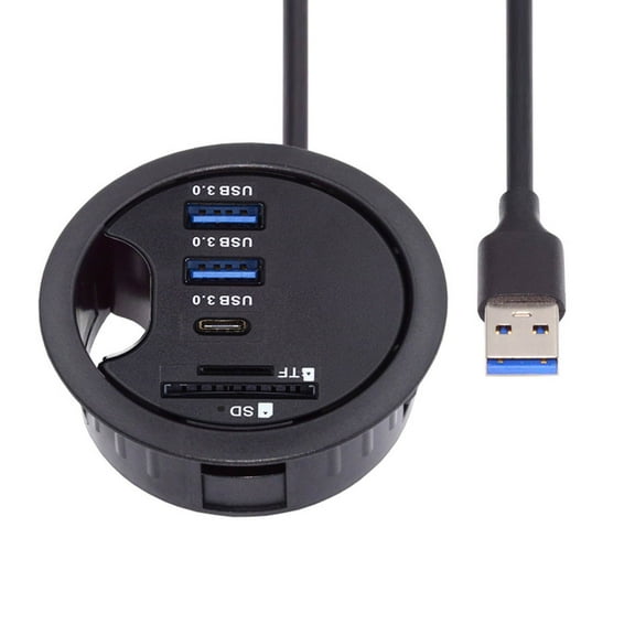 FVH USB 3.0 Hub Sound Card USB-C 2 Port USB 60mm Desk Grommet Splitter Dock Station Headphone Mic Audio Interface for Desktop PC Desk