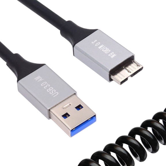 FVH USB 3.0 Type-A Male to Micro-USB3.0 Male Stretch Coiled Cable 100cm Extension 5Gbps for Disk Phone Camera Data