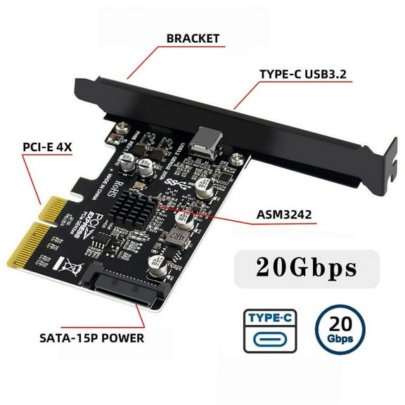 FVH USB 3.2 Gen2 Type-C 20Gbps USB-C to PCI-E 4X Express Card Adapter for Desktop Motherboard