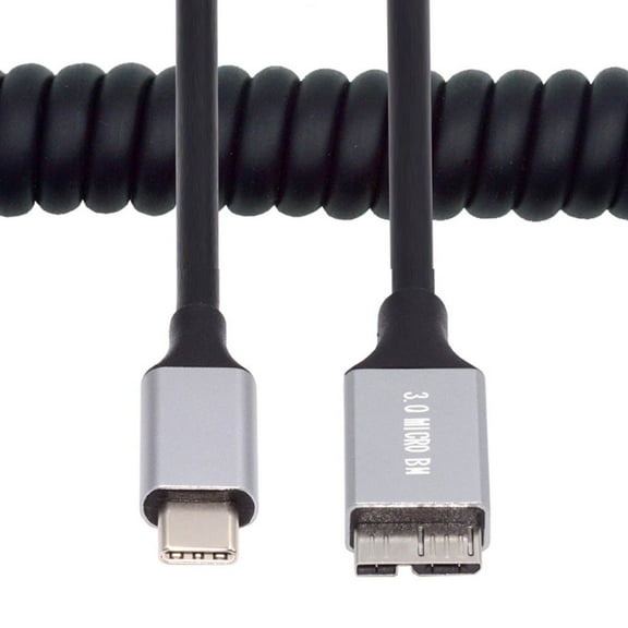 FVH USB-C Type-C Host to Micro-USB3.0 Male OTG Stretch Coiled Cable 100cm Extension 5Gbps for Disk Phone Camera Data