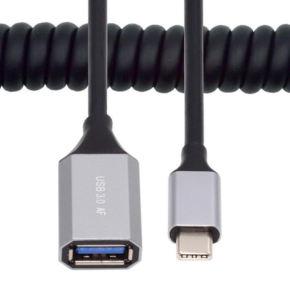 FVH USB-C Type-C Host to USB3.0-A Female OTG Stretch Coiled Cable 100cm Extension 5Gbps for Disk Phone Camera Data