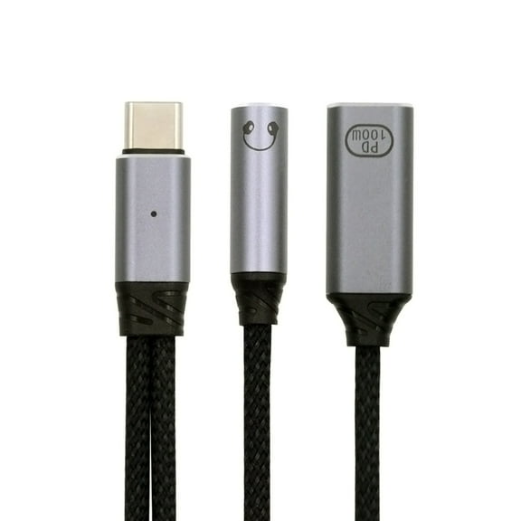 FVH USB-C Type-C Male to 3.5mm Female Audio DAC AUX Music 16bit 48kHz & 100W PD Power Cable for Laptop Tablet Phone