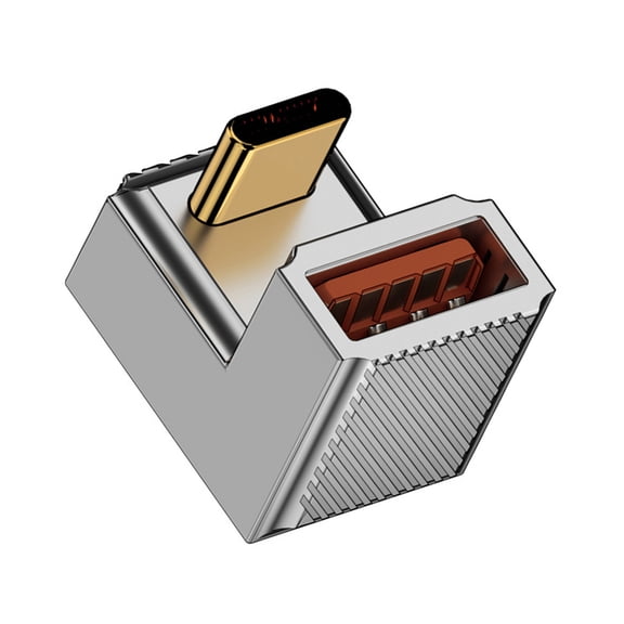 FVH USB-C USB 3.1 Type C Male to USB 3.0 A Female 10Gbps OTG Data 120W Power Opposite U Shape Back Angled Adapter Alloy Shell Mecha Cyberpunk Style