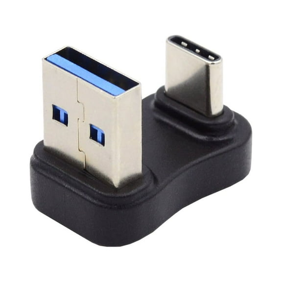 FVH USB3.0 Type A Male to USB 3.1 Type C Male Data 10Gbps Up Opposite U Shape Back Angled Charge Adapter 90 Degree for Laptop Phone