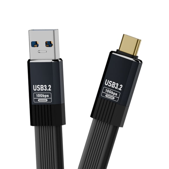 FVH USB3.1 Type-A Male to Type-C Male 10Gbps Flat Slim FPC USB-C Data Power Cable 5V3A for Laptop Phone Disk (100cm)