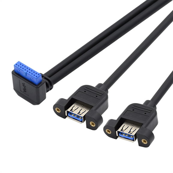 FVH Up Angled 19/20Pin Header to USB 3.0 Dual Ports Female Screw Mount Type Cable 90 Degree 5Gbps