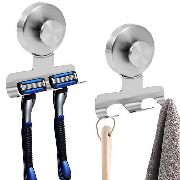 FVKRNYZ Suction Cup Razor Holder for Shower Heavy-Duty 7KG Suction Hooks Removable Multi Scenario Stainless Steel Shower Hook - 2 Pack Silver